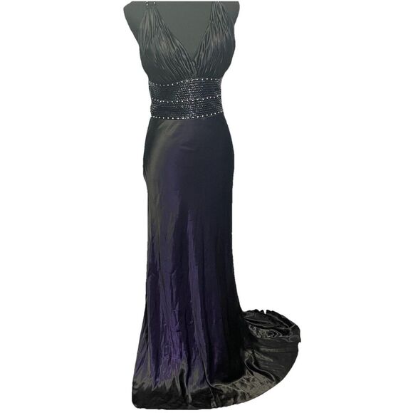 Italian Dolce Vita Couture Black Formal Evening Dress With Mesh Back And Train‎ - Picture 1 of 16